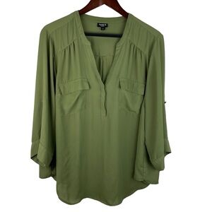 Torrid | Harper Green Popover 3/4 Sleeve Blouse